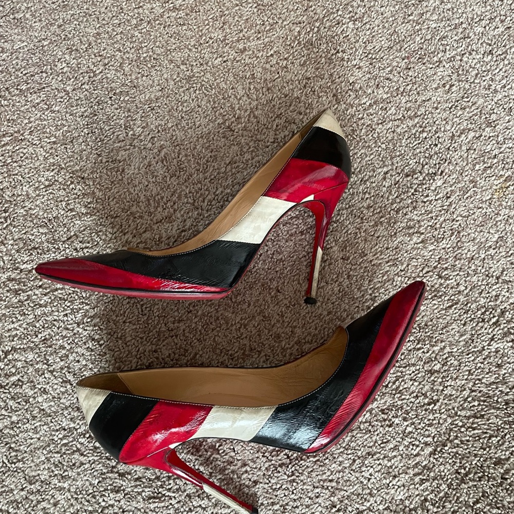Christian Louboutin Red, Black, and Cream Heels - Picture 3 of 5